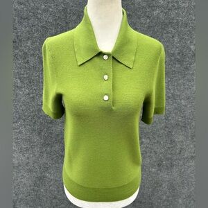 Tory Burch Wool Short Sleeve Polo Shirt Knit Top  Logo Buttons Small